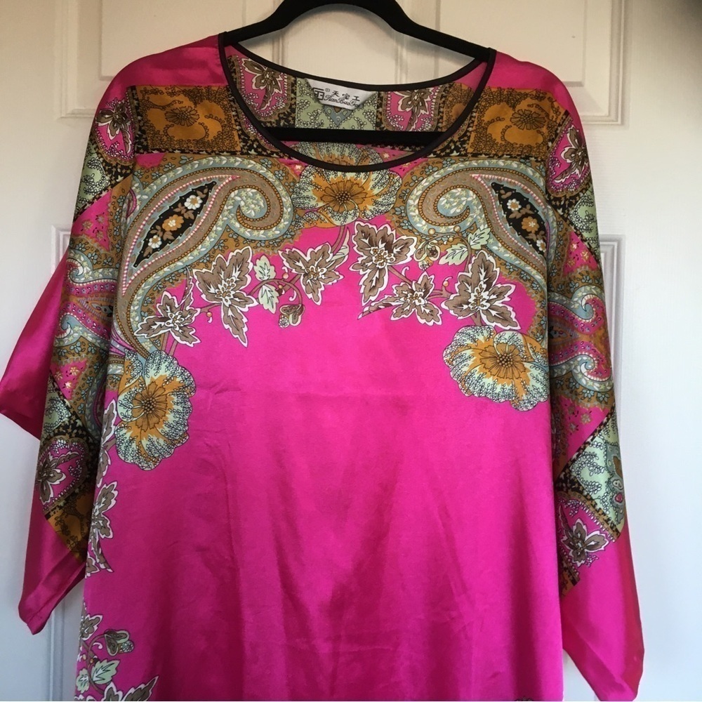 Tian Bao Gong  silk tunic large oversized pink paisley floral  Japanese brand - Picture 4 of 9